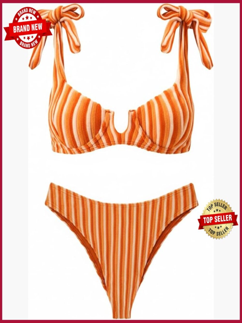 Women's Y2K Retro Striped High-Leg Bikini Set Underwire Terry Swimwear